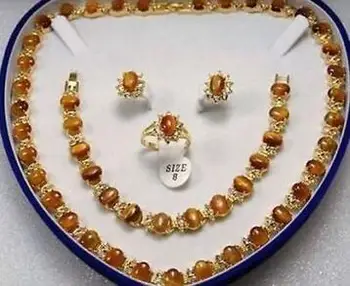 Free Shipping >> Yellow Gold fine gem Inlay African Tiger's Eye Necklace Bracelet Earring Ring Set
Free Shipping >> Yellow Gold fine gem Inlay African Tiger's Eye Necklace Bracelet Earring Ring Set