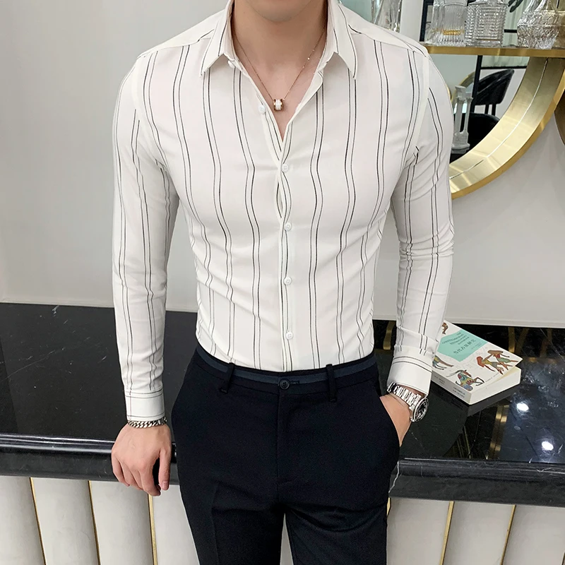 British Style White Striped Shirt Men High Quality Formal Wear Mens Dress Shirts Slim Fit Long Sleeve Business Casual Blouse Men
British Style White Striped Shirt Men High Quality Formal Wear Mens Dress Shirts Slim Fit Long Sleeve Business Casual Blouse Men