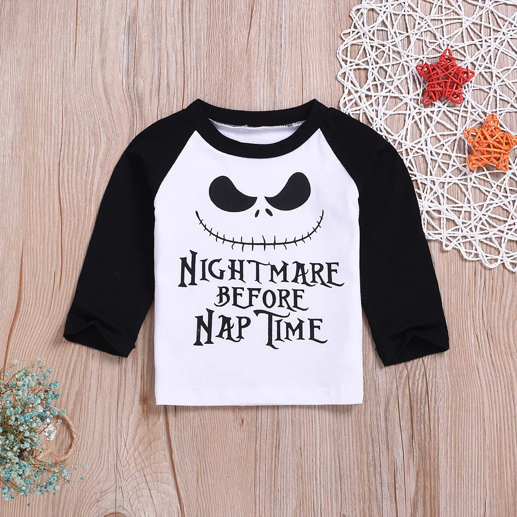 

Baby T Shirt Halloween Children Boys Girls Cartoon Letter Nightmare Letter Print Top T-shirt Clothes Children Tops Clothes