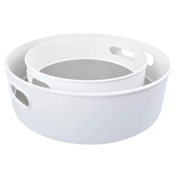 2 Pack Plastic Lazy Susan Turntable Non-Skid Kitchen Cabinet Organizers 9 Inch & 12 Inch Spice Rack for Fridge, Pantry