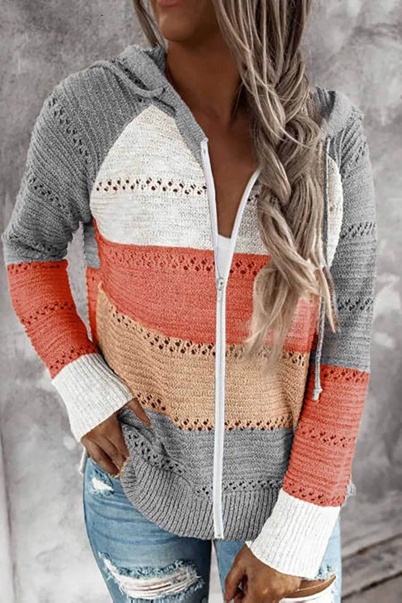 2020 Fashion Long Sleeve Sexy V-neck Striped Patchwork Women Knitwear Cardigan Autumn Winter Sports Hooded Casual Loose Sweaters
2020 Fashion Long Sleeve Sexy V-neck Striped Patchwork Women Knitwear Cardigan Autumn Winter Sports Hooded Casual Loose Sweaters