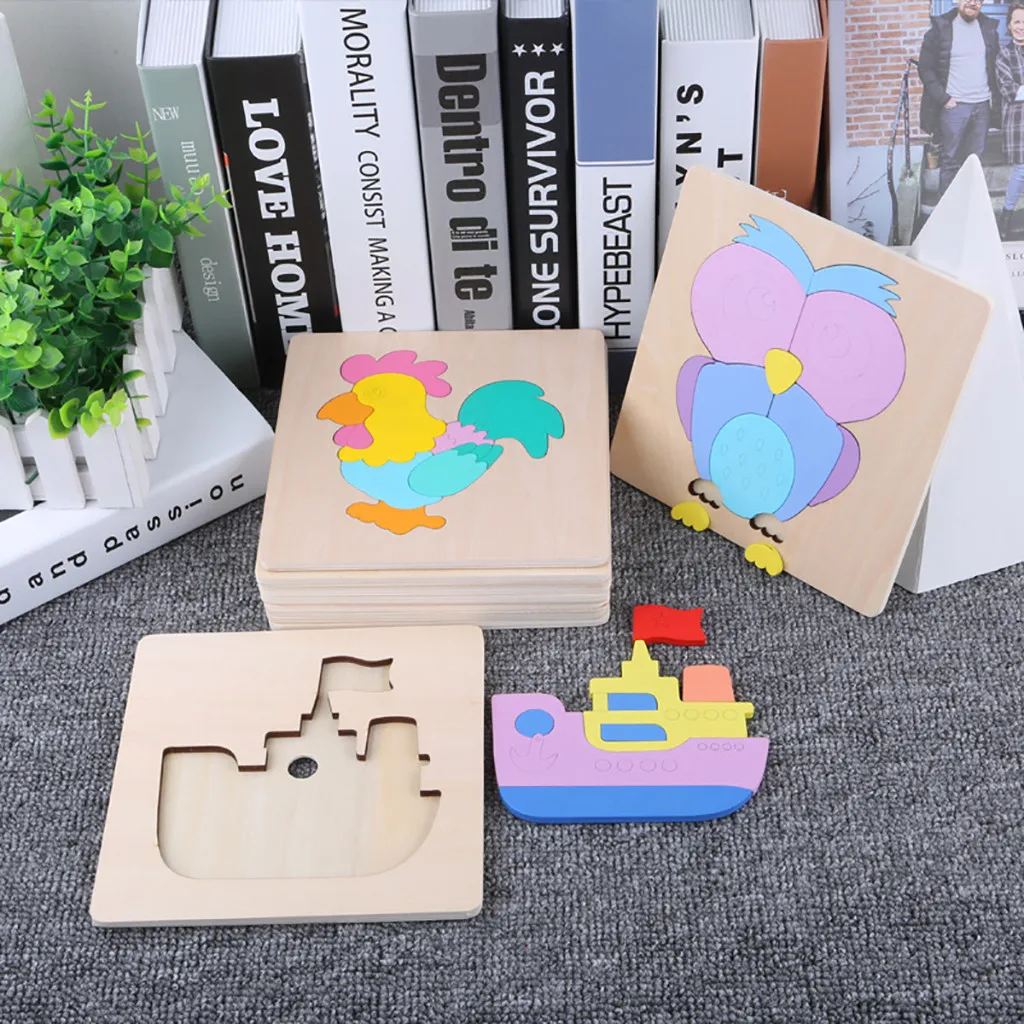 Kids Toy Wood Puzzle Board Cartoon animal Learning Education Interesting Wooden Toys Children