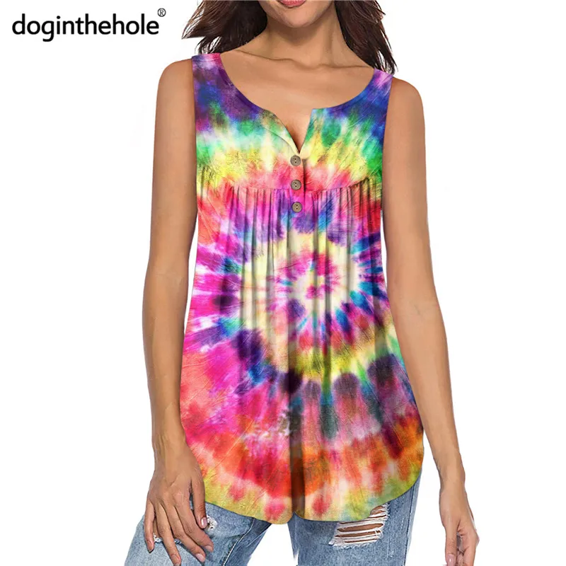 Doginthehole Oversize Women Casual Loose Tops Rainbow Color Tie Dye Print Sleeveless Henley Shirts Lady Button Up Swing Tunic
Doginthehole Oversize Women Casual Loose Tops Rainbow Color Tie Dye Print Sleeveless Henley Shirts Lady Button Up Swing Tunic