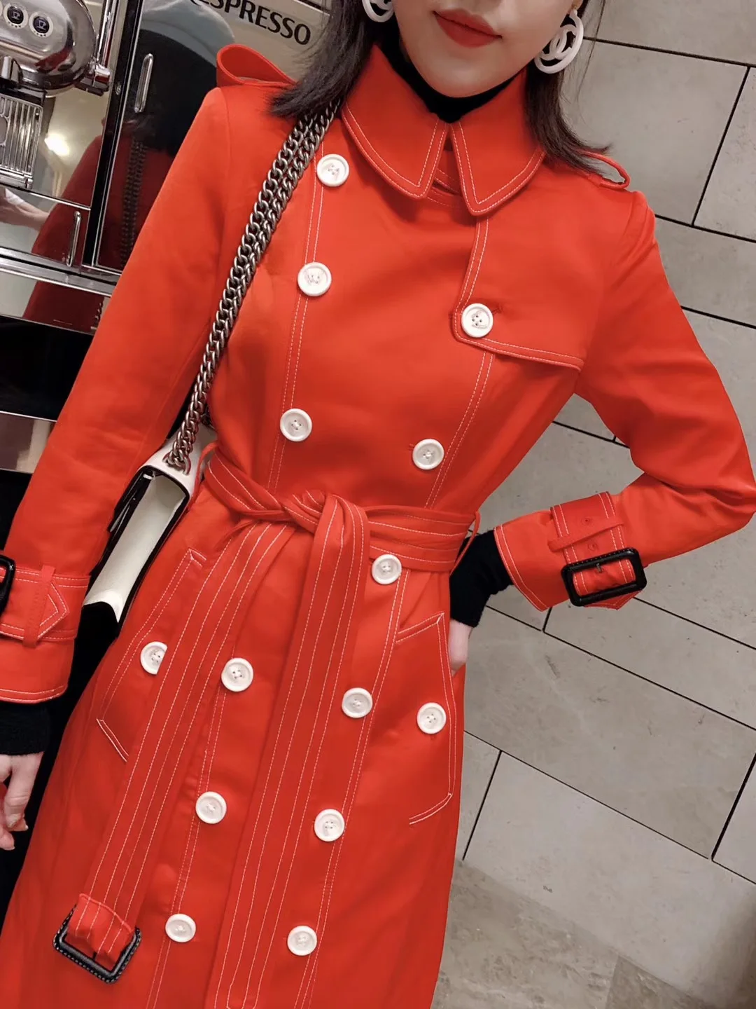 2019 Autumn And Winter New Style Europe And America High-End Goods Red Large Lapel Double Breasted Pressure Cable Long Elegant T
2019 Autumn And Winter New Style Europe And America High-End Goods Red Large Lapel Double Breasted Pressure Cable Long Elegant T