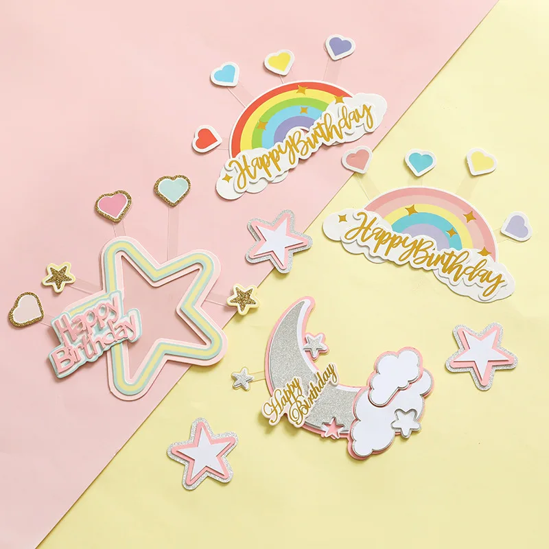 Cute Ccake Decoration Papercard Rainbow Moon Star Happy Birthday Cake Toppers for Baby Shower Birthday Cake Dessert Decor
Cute Ccake Decoration Papercard Rainbow Moon Star Happy Birthday Cake Toppers for Baby Shower Birthday Cake Dessert Decor