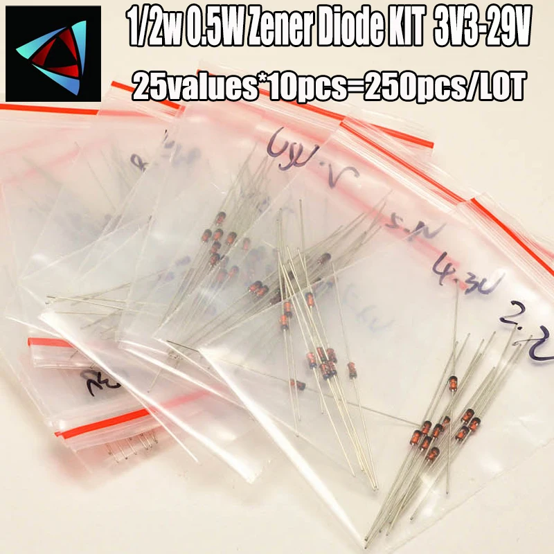 1W Zener diode kit 3.3V-29V 25values or 25valuesX10Pieces Assorted Assortment Set New electronic component diy kit DO-41 1N47
1W Zener diode kit 3.3V-29V 25values or 25valuesX10Pieces Assorted Assortment Set New electronic component diy kit DO-41 1N47