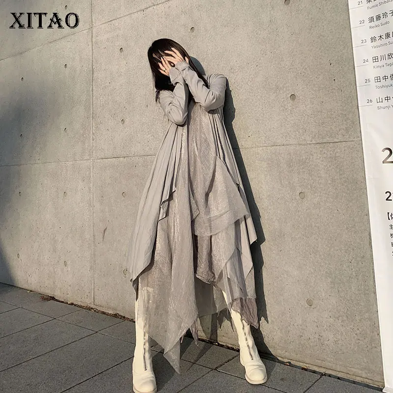 XITAO Irregular Lace Trench Fashion New 2020 Spring Pleated Goddess Fan Casual V Neck Long Minority Full Sleeve Coat GCC3186 |