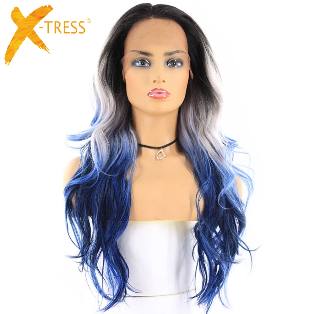 Blue Platinum Ombre Color Synthetic Hair Wigs Free/Middle Part X-TRESS 24inch Long Wavy 13x4 Swiss Lace Front Wig With Baby Hair
Blue Platinum Ombre Color Synthetic Hair Wigs Free/Middle Part X-TRESS 24inch Long Wavy 13x4 Swiss Lace Front Wig With Baby Hair