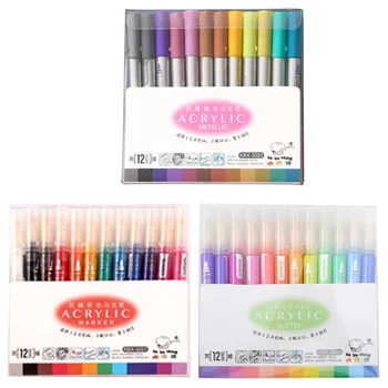 

12Color Permanent Acrylic Marker Pen, Highlighter Waterproof Hand DIY Paint Marker Pen For For Art Design School Supplies