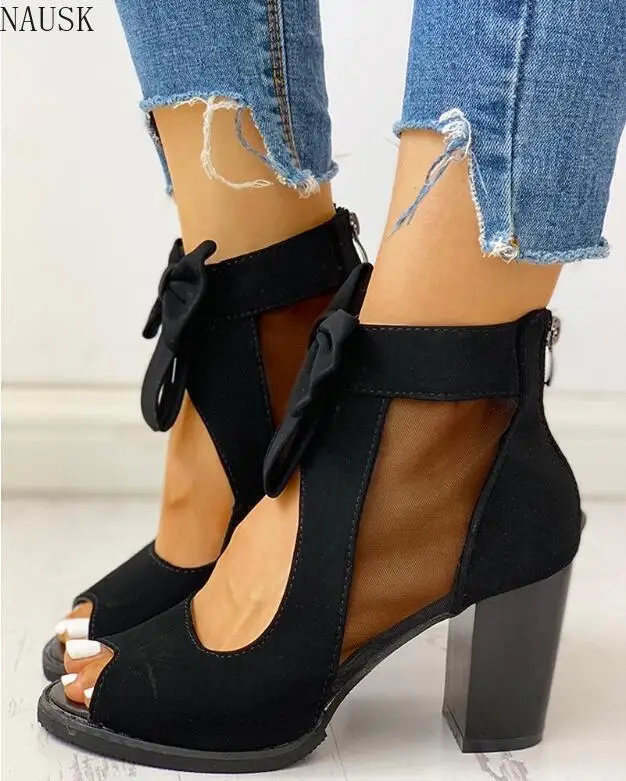 Fashion 2020 Summer Mesh Peep Toe Sandals Sexy Heels Single Shoes Lace Pumps Woman High Heel Fashion Women Shoes Platform Ladies