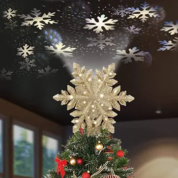 Christmas Tree Topper Lighted with Golden Snowflake Projector LED Rotating Magic Snowflake 3D Hollow Glitter Lighted Tree Topper
Christmas Tree Topper Lighted with Golden Snowflake Projector LED Rotating Magic Snowflake 3D Hollow Glitter Lighted Tree Topper