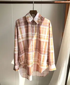 Women Shirt 2019 Spring and Summer Cotton Sanding Soft Magic Color Tone Orange Color Plaid Shirt 
Women Shirt 2019 Spring and Summer Cotton Sanding Soft Magic Color Tone Orange Color Plaid Shirt