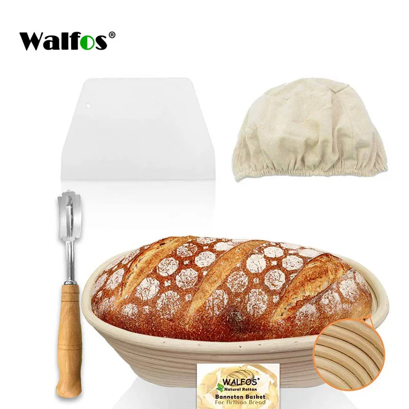 

Walfos 10 inch Oval Banneton Proofing Basket Set - French Style Sourdough Bread Basket, 100% Natural Rattan