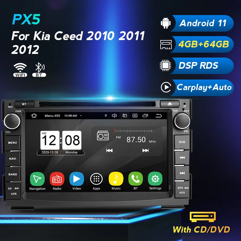 Android 11 DSP Car Multimedia DVD Radio Stereo Player 2din For Kia Ceed 2010 2011 2012 4G LTE GPS Navigation Built-in Carplay | Автомобили