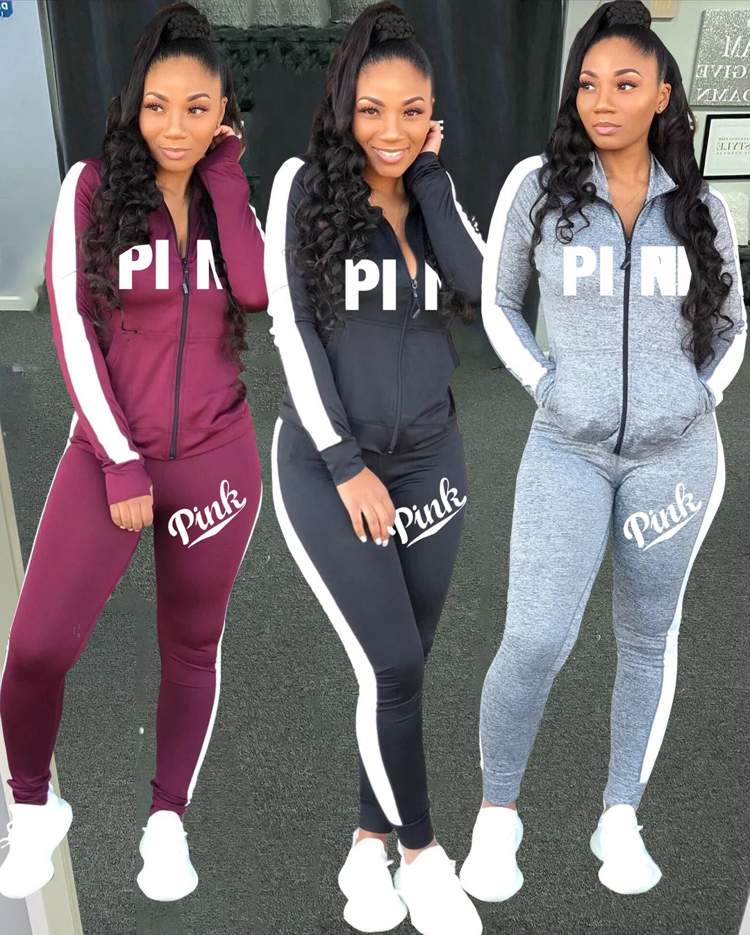 Pink Letter Print Workout Jackets and Pencil Skinny Legging Pant 2 Piece Set Women Casual Sportswear Long Sleeve Tracksuit Sets 
Pink Letter Print Workout Jackets and Pencil Skinny Legging Pant 2 Piece Set Women Casual Sportswear Long Sleeve Tracksuit Sets