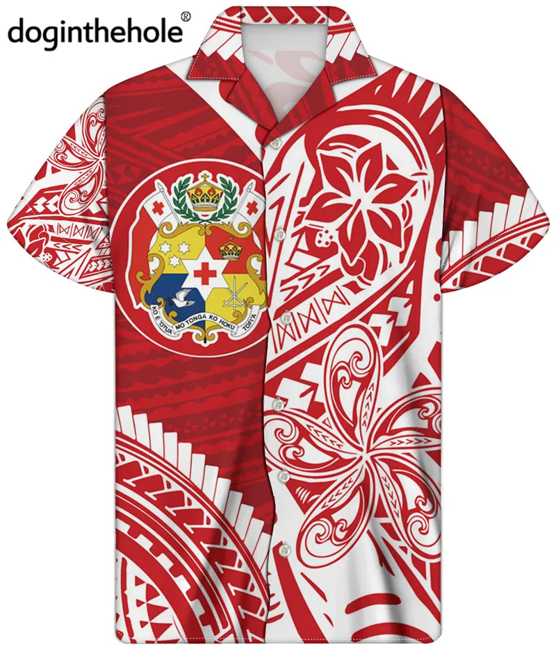 

Doginthehole 2021 New Men Fashion Hawaii Style Beach Shirt Polynesian Tonga Tribal Print Short Sleeve Summer Tunic Tops