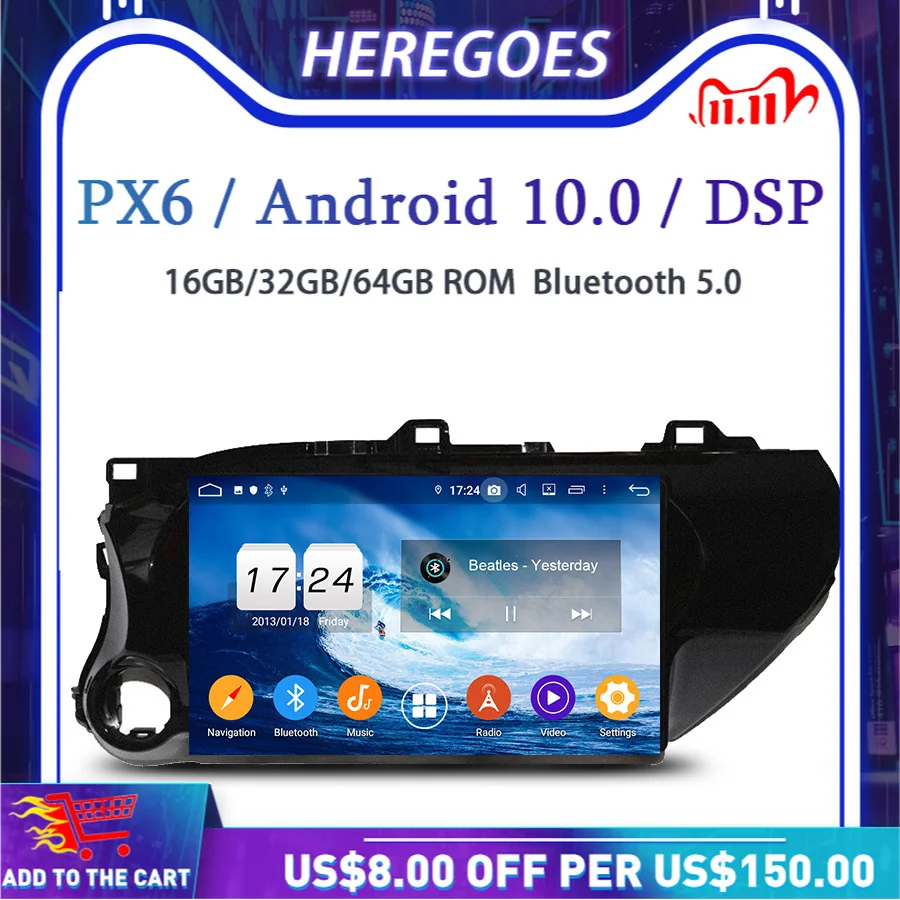 Автомобильный DVD-плеер PX6 DSP IPS 10 1 "Android 0 6 Wifi RDS автомобильное радио GPS карта Bluetooth 5
