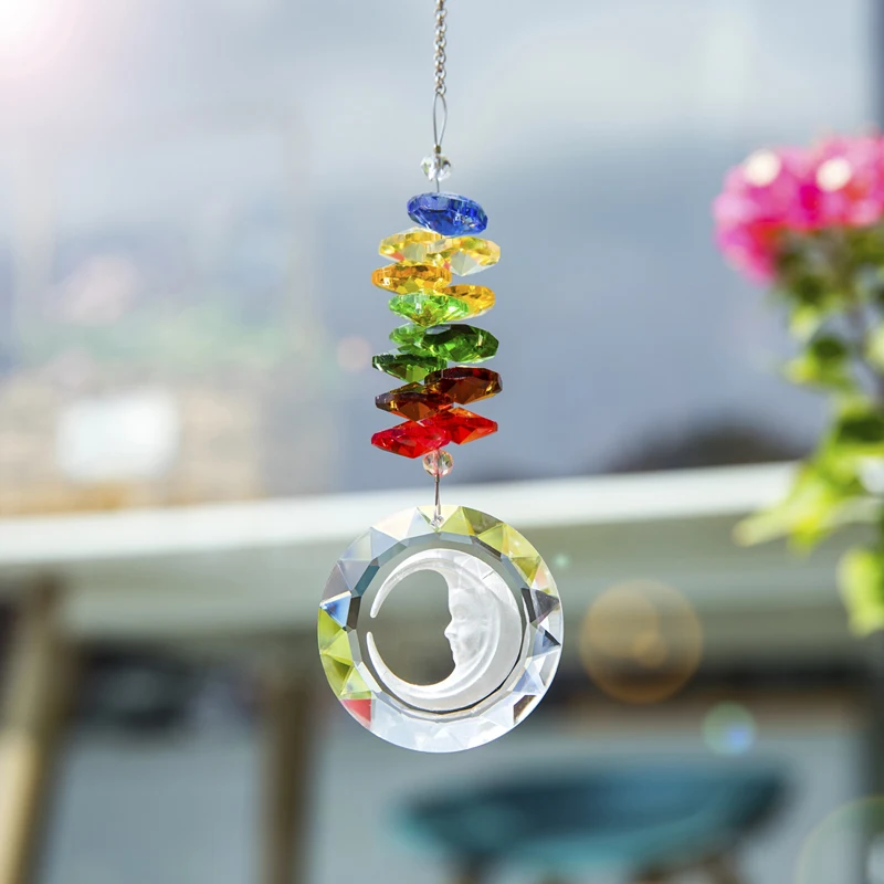 H&D Chakra Hanging Crystal Prisms Suncatcher Window Ornament Rainbow Round Moon Prism Decor Pendant Rearview Mirror Car Charms
H&D Chakra Hanging Crystal Prisms Suncatcher Window Ornament Rainbow Round Moon Prism Decor Pendant Rearview Mirror Car Charms