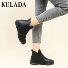 KULADA bottes chaussures pour femmes Double fermeture éclair bottines noir cheville Botas imperméable plate-forme Style printemps automne femmes chaussures(China)