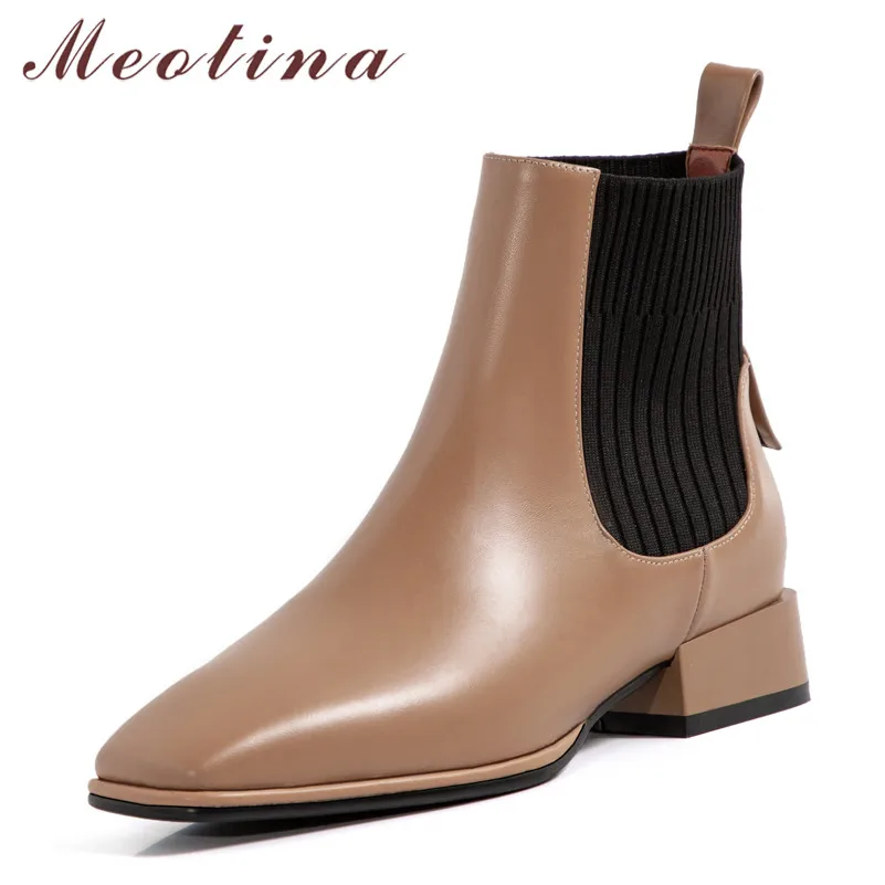 Meotina Genuine Leather Mid Heel Short Boots Chelsea Boots Women Shoes Square Toe Thick Heels Slip On Ankle Boots Brown Black 40
Meotina Genuine Leather Mid Heel Short Boots Chelsea Boots Women Shoes Square Toe Thick Heels Slip On Ankle Boots Brown Black 40