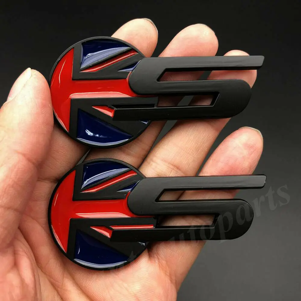 

2x Metal Black S Union Jack UK Flag Emblem Car Rear Badge Decal Sticker R Sport