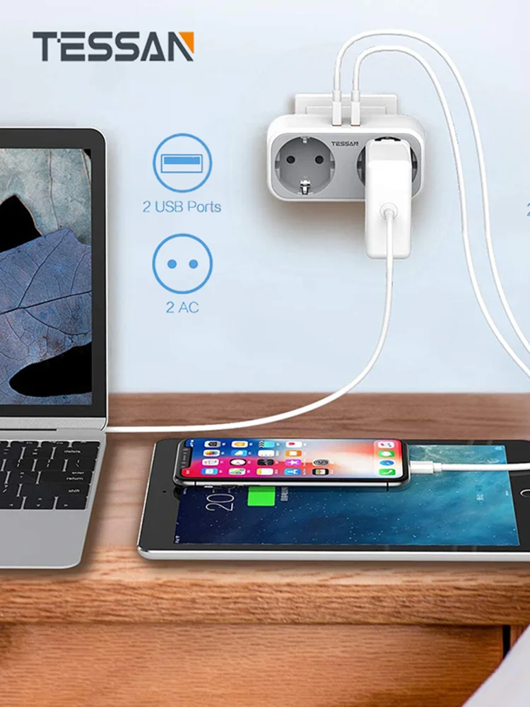 TESSAN EU Power Strip Socket with 2 AC Outlets + 2 USB Charger Adapter Overload protection 4-in-1 Socket EU plug Portable Travel
TESSAN EU Power Strip Socket with 2 AC Outlets + 2 USB Charger Adapter Overload protection 4-in-1 Socket EU plug Portable Travel