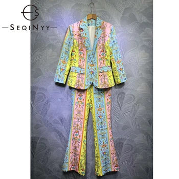 SEQINYY Vintage Suit 2020 Autumn Spring New Fashion Design Women Blazer + Flare Slim Pants Flowers Print Light Blue Pink
SEQINYY Vintage Suit 2020 Autumn Spring New Fashion Design Women Blazer + Flare Slim Pants Flowers Print Light Blue Pink