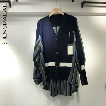 SHENGPALAE 2020 Autumn New Women Fake Two-piece Cardigan Coat Knitted Stitching Striped Shirt Top Large Size Sweater ZT1046
SHENGPALAE 2020 Autumn New Women Fake Two-piece Cardigan Coat Knitted Stitching Striped Shirt Top Large Size Sweater ZT1046