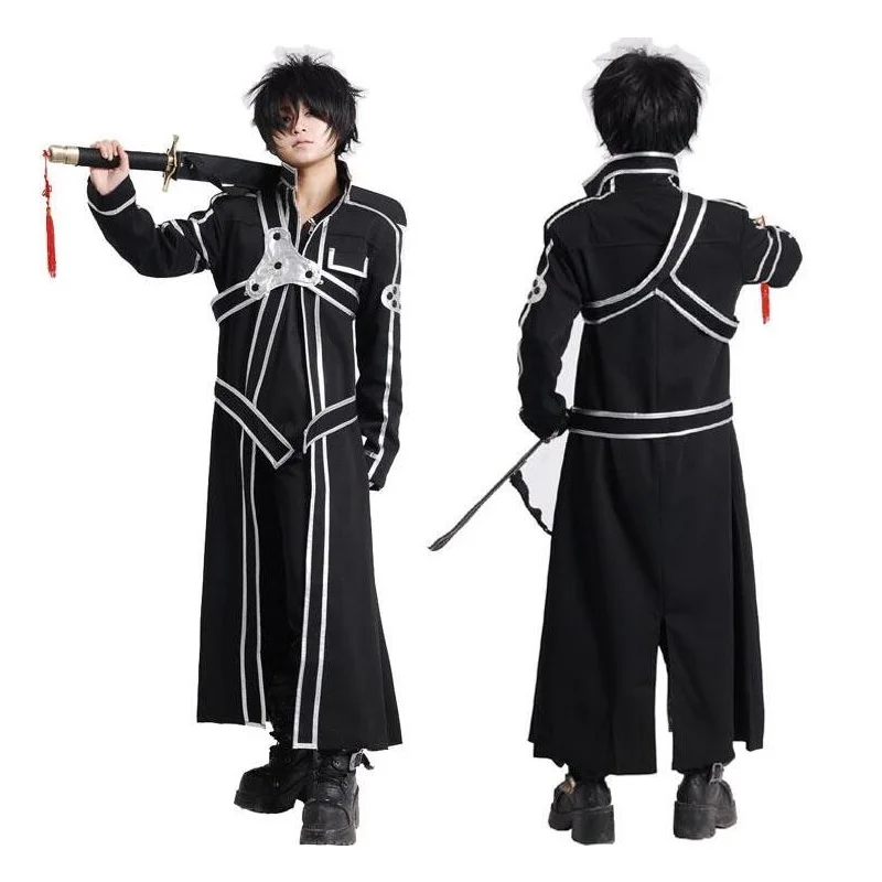 

Sword Art Online Cosplay Costume Kirigaya Kazuto Robe Anime SAO Kirito Long Overcoat Trench ( Cloak + Belt + Shoulder straps )