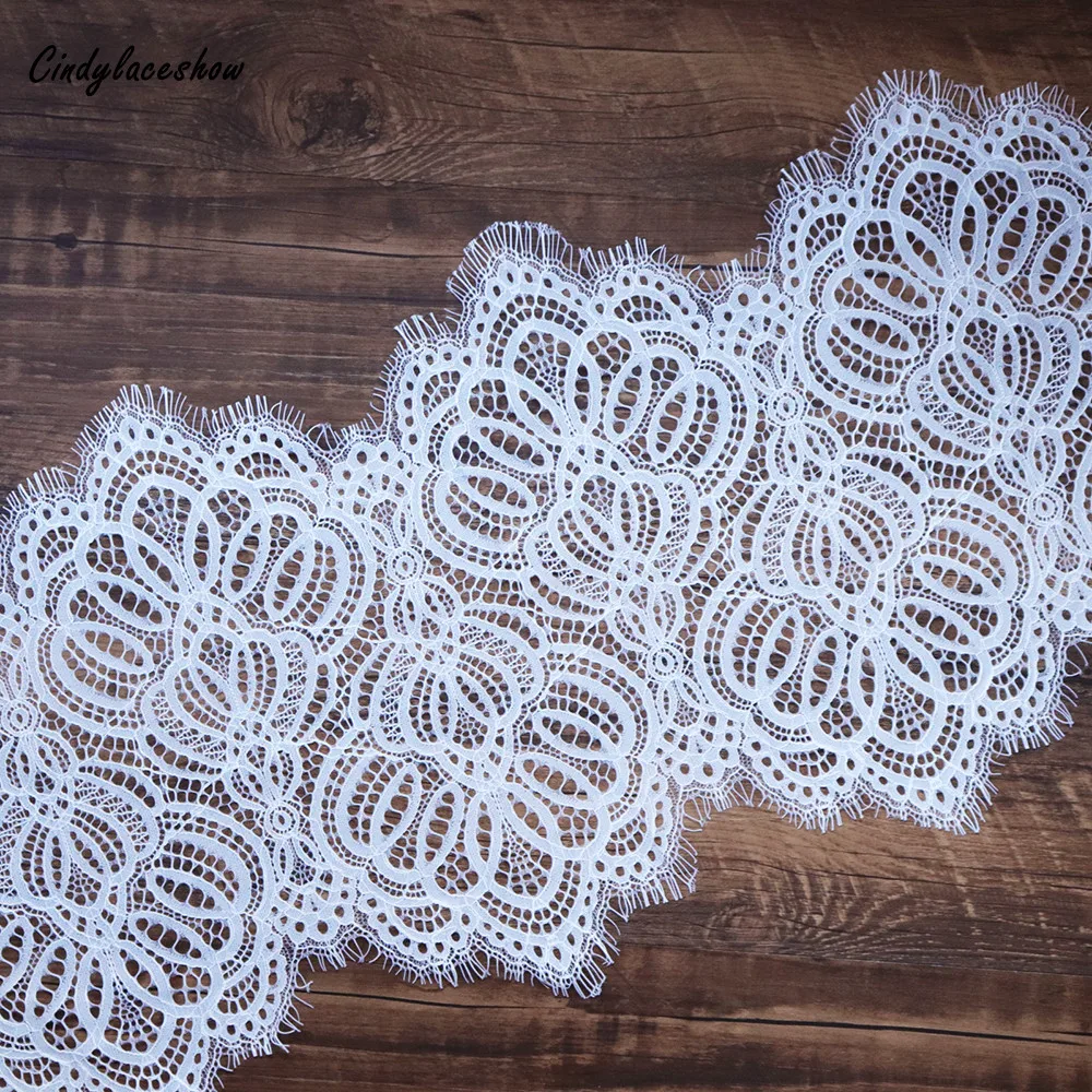 

3 Meter/Lot 23.5cm Width White Black Eyelashes Lace Trimmings Fabrics Wedding Dress Clothing Bra Handmade lace Trims DIY Crafts