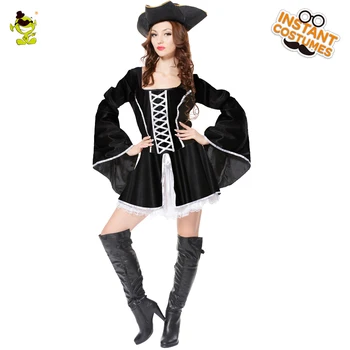 Woman Luxury Pirate Cosplay Costume Adult Halloween Fancy Dress Party Dress Black Sexy Pirate Elegance Dress Trumpet Sleeve Set 
Woman Luxury Pirate Cosplay Costume Adult Halloween Fancy Dress Party Dress Black Sexy Pirate Elegance Dress Trumpet Sleeve Set