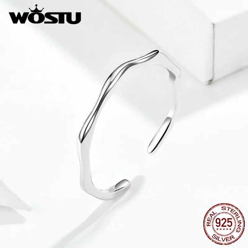 

WOSTU 2019 New Arrival 925 Sterling Silver Minimalist Rings For Women Adjustable Wedding Opening Finger Ring Fine Jewelry FIR593