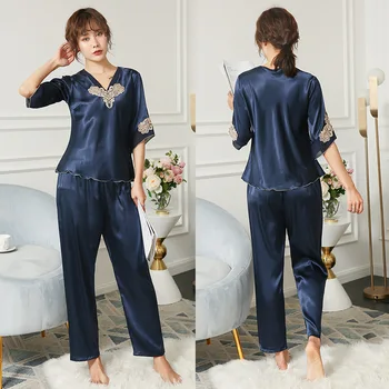 Pajamas Set Satin Women Nightwear 2PCS Shirt&Pants Sexy Lace Kimono Robe Gown Nightgown Pyjamas Casual Intimate Lingerie
Pajamas Set Satin Women Nightwear 2PCS Shirt&Pants Sexy Lace Kimono Robe Gown Nightgown Pyjamas Casual Intimate Lingerie