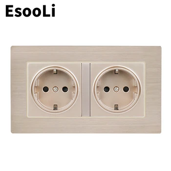 EsooLi Gold Aluminum Metal Panel Wall Socket EU Standard Power Outlet 16A EU Standard Electrical Double Outlet 146mm * 86mm 
EsooLi Gold Aluminum Metal Panel Wall Socket EU Standard Power Outlet 16A EU Standard Electrical Double Outlet 146mm * 86mm