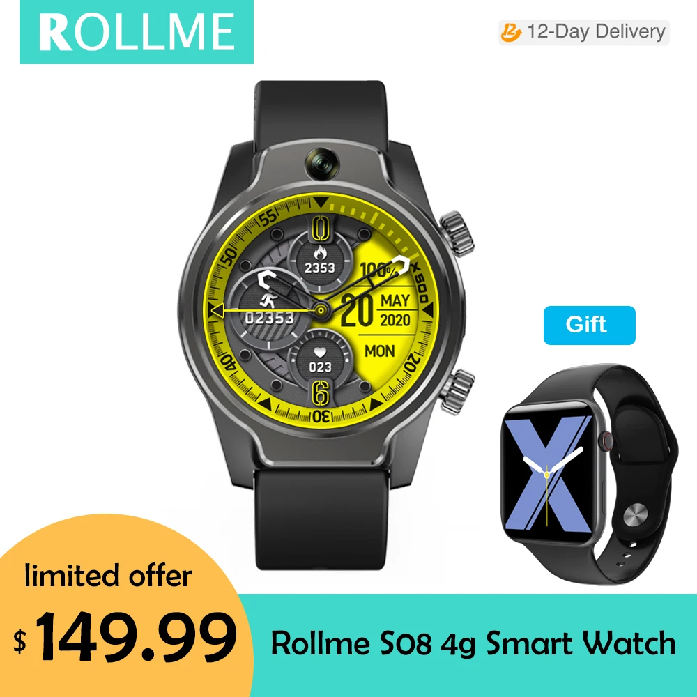 Смарт-часы Rollme S08 мужские 4G IP68 50 м двойная камера 8 0 МП GPS Glonass + | Электроника