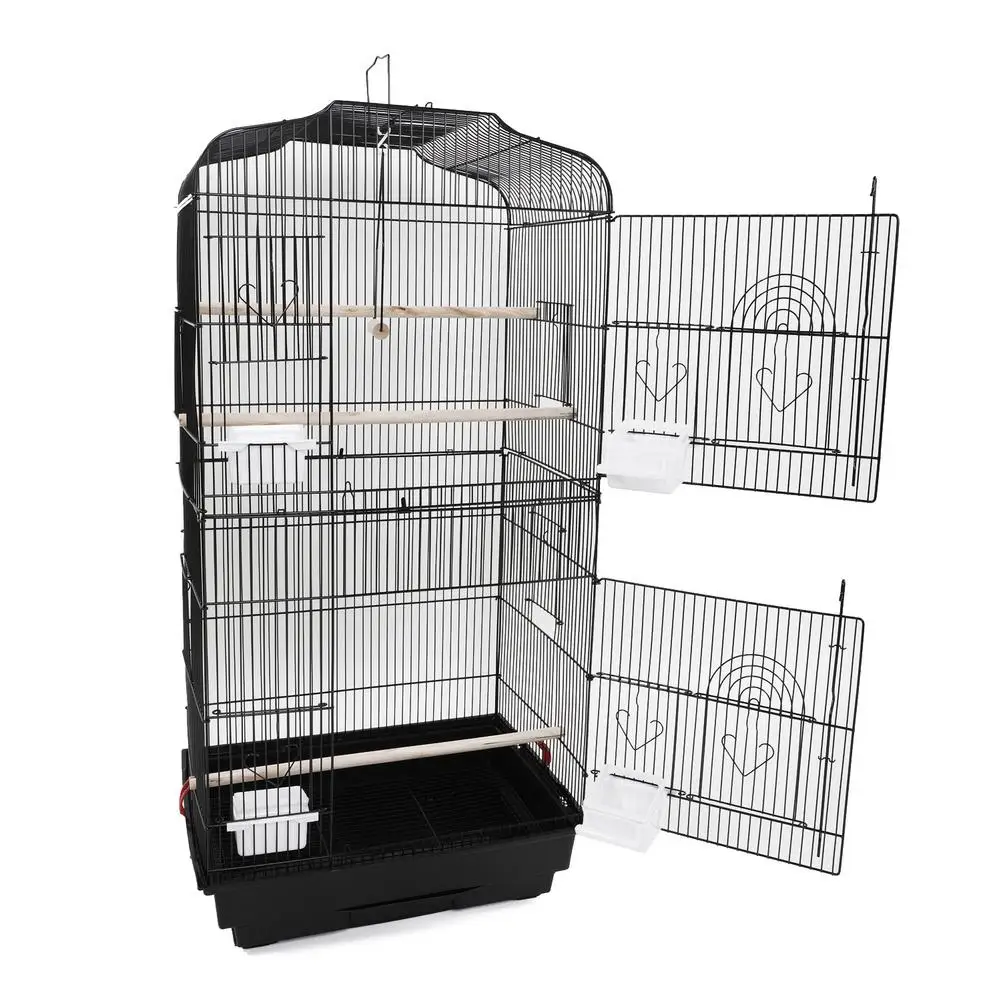 Furniture - 37" Bird Parrot Cage Canary Parakeet Cockatiel LoveBird Finch Bird Cage with Wood Perches & Food Cups Black
