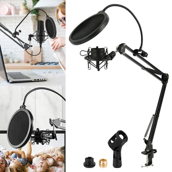 Desktop Microphone Suspension Scissor Arm Microphone Stand Table Mounting Clamp Filter Windscreen Shield Metal Mount Kit
Desktop Microphone Suspension Scissor Arm Microphone Stand Table Mounting Clamp Filter Windscreen Shield Metal Mount Kit
