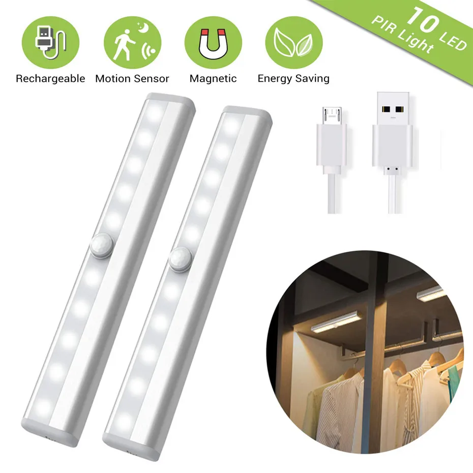 10 LEDs Night Light Motion Sensor Light USB Rechargeable Wireless Magnetic Stick-on Cordless Motion Detector Night Light Bar
10 LEDs Night Light Motion Sensor Light USB Rechargeable Wireless Magnetic Stick-on Cordless Motion Detector Night Light Bar