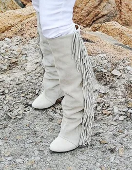 Sexy Ladies Real Suede Leather Tassel Wedges High Heels Knee Boots Women Pointed toe Runway Shoes Ladies Fringed Knight Boots
Sexy Ladies Real Suede Leather Tassel Wedges High Heels Knee Boots Women Pointed toe Runway Shoes Ladies Fringed Knight Boots