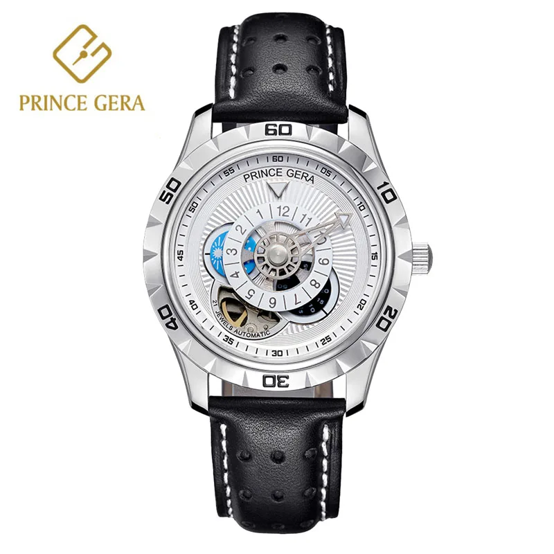PRINCE GERA Luxury Business Watch Hollow Watch tourbillon Wrist watch Stainless steel case Cowhide Leather Strap Watches For Men
PRINCE GERA Luxury Business Watch Hollow Watch tourbillon Wrist watch Stainless steel case Cowhide Leather Strap Watches For Men