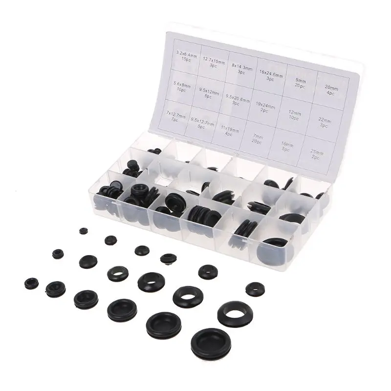 125Pcs Rubber Grommets Set Sealing Electrical Wire Ring Gasket Kit Firewall Hole Plug Assortment Case
