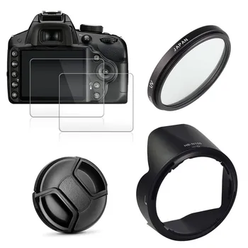 

UV Filter + HB-N106 Lens Hood + Cap + 2x Glass Screen Protector for Nikon D3400 D3500 D5600 D7500 AF-P DX NIKKOR 18-55mm Lens