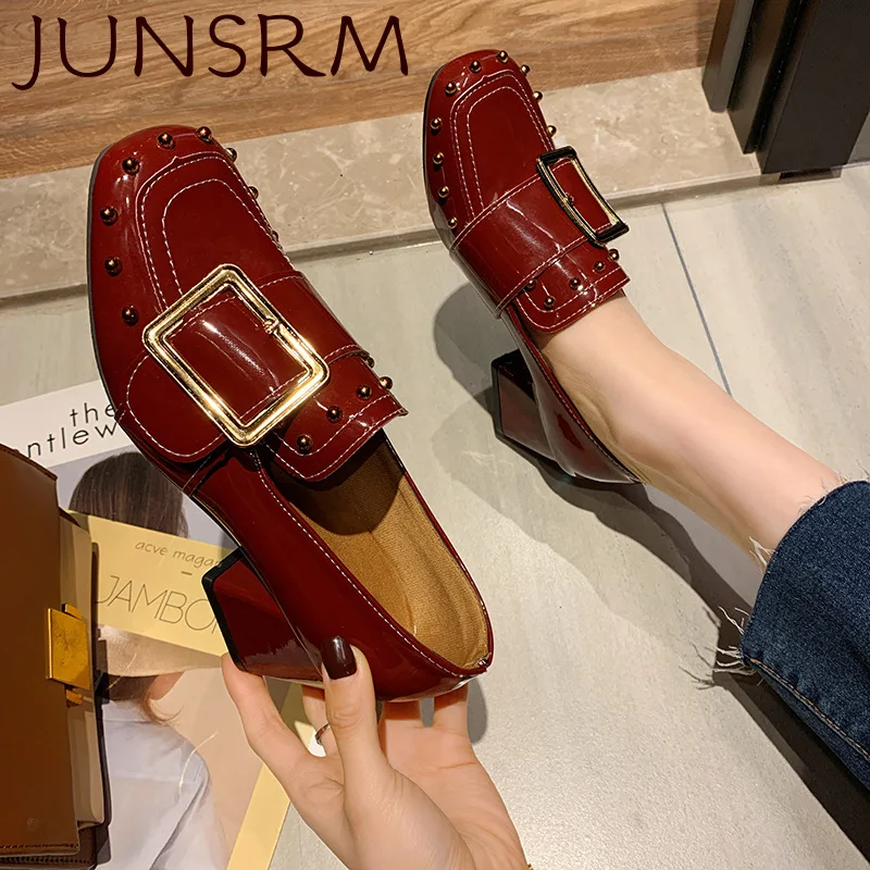 JUNSRM Women's High Heels British Style Retro Simple Comfortable Metal Decoration Rivet Woman Square Head Small Leather Shoes 
JUNSRM Women's High Heels British Style Retro Simple Comfortable Metal Decoration Rivet Woman Square Head Small Leather Shoes