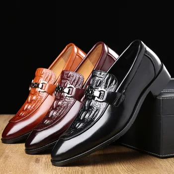 Men Dress Shoes Black Brown Red Crocodile Pattern Printed Cross Strap Slip On Pointed Formal Business Leather Shoes Oxfords
Men Dress Shoes Black Brown Red Crocodile Pattern Printed Cross Strap Slip On Pointed Formal Business Leather Shoes Oxfords