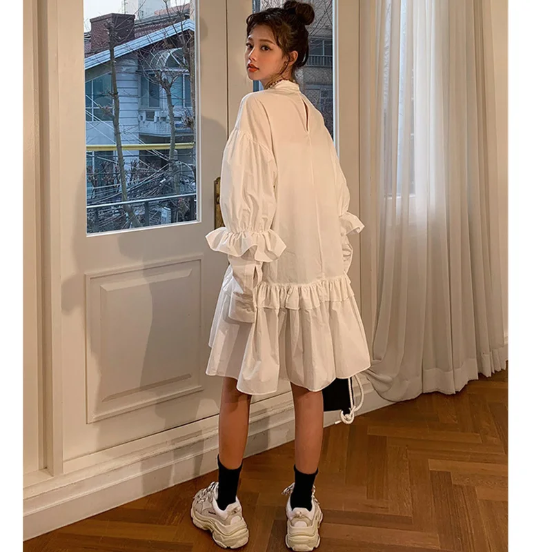 Korean Dress Women Spring Autumn Vintage Palace Style Stand Collar Lantern Sleeve Ruffle Dress Ladies Kawaii White Dress
Korean Dress Women Spring Autumn Vintage Palace Style Stand Collar Lantern Sleeve Ruffle Dress Ladies Kawaii White Dress