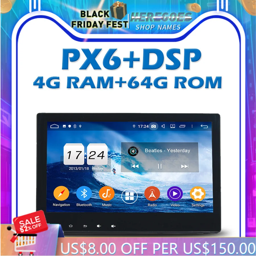 PX6 автомобильный DVD плеер DSP IPS 10 1 "Android 0 4G + 64G Wifi Радио RDS GPS Google Map Bluetooth 5 для Toyota Hilux