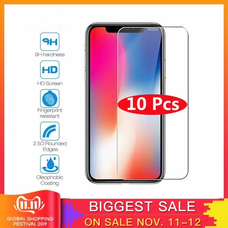 10 шт. закаленное стекло для iPhone 11 X XS MAX XR 4 4S 5 5S SE 5c Защитная пленка экрана 6 6s 7 8 Plus