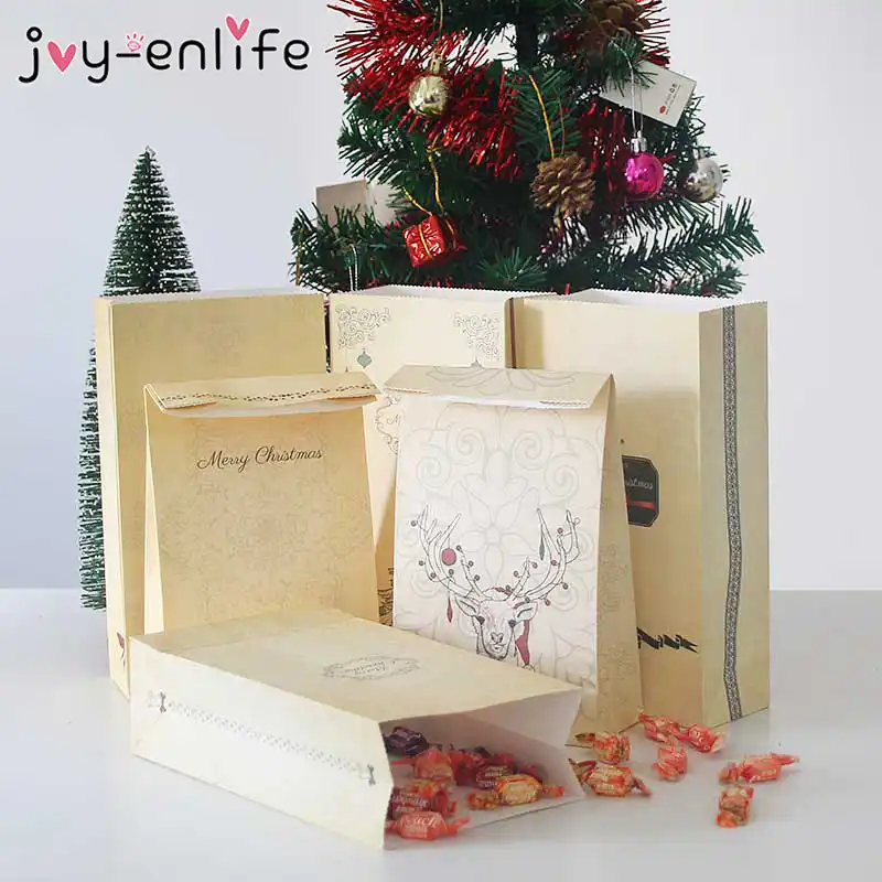6pcs merry christmas kraft paper bags gift bags candy bags kids