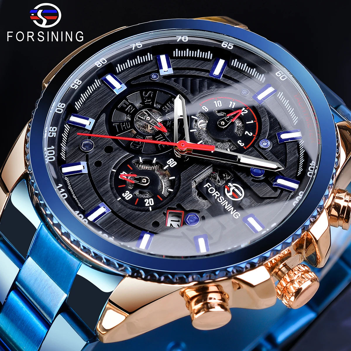 Forsining Creative Full Blue Mechanical Watches Men's Automatic 3 Sub Dial Date Male Sport Business Steel Band Saat Reloj Hombre
Forsining Creative Full Blue Mechanical Watches Men's Automatic 3 Sub Dial Date Male Sport Business Steel Band Saat Reloj Hombre