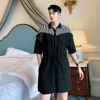Shirt fashion casual suit personalized stripe shorts loose Quarter Sleeve one piece men's summer one piece pants
Shirt fashion casual suit personalized stripe shorts loose Quarter Sleeve one piece men's summer one piece pants